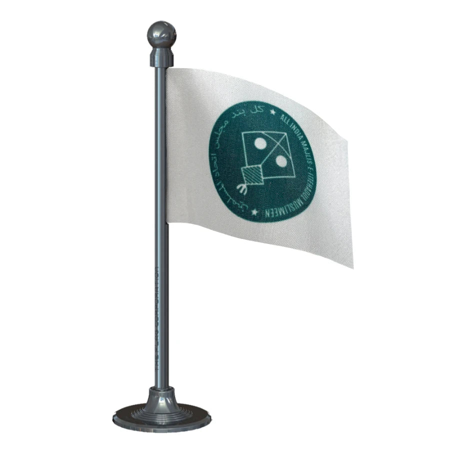 All India Majlis-e-Ittehadul Muslimeen (AIMIM) Car Dashboard Flag of 2in x 3in With A Steel or Plastic Base