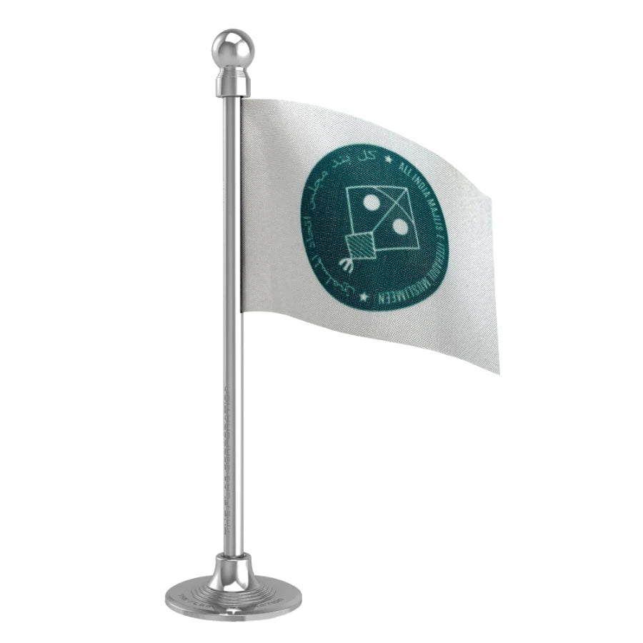 All India Majlis-e-Ittehadul Muslimeen (AIMIM) Car Dashboard Flag of 2in x 3in With A Steel or Plastic Base