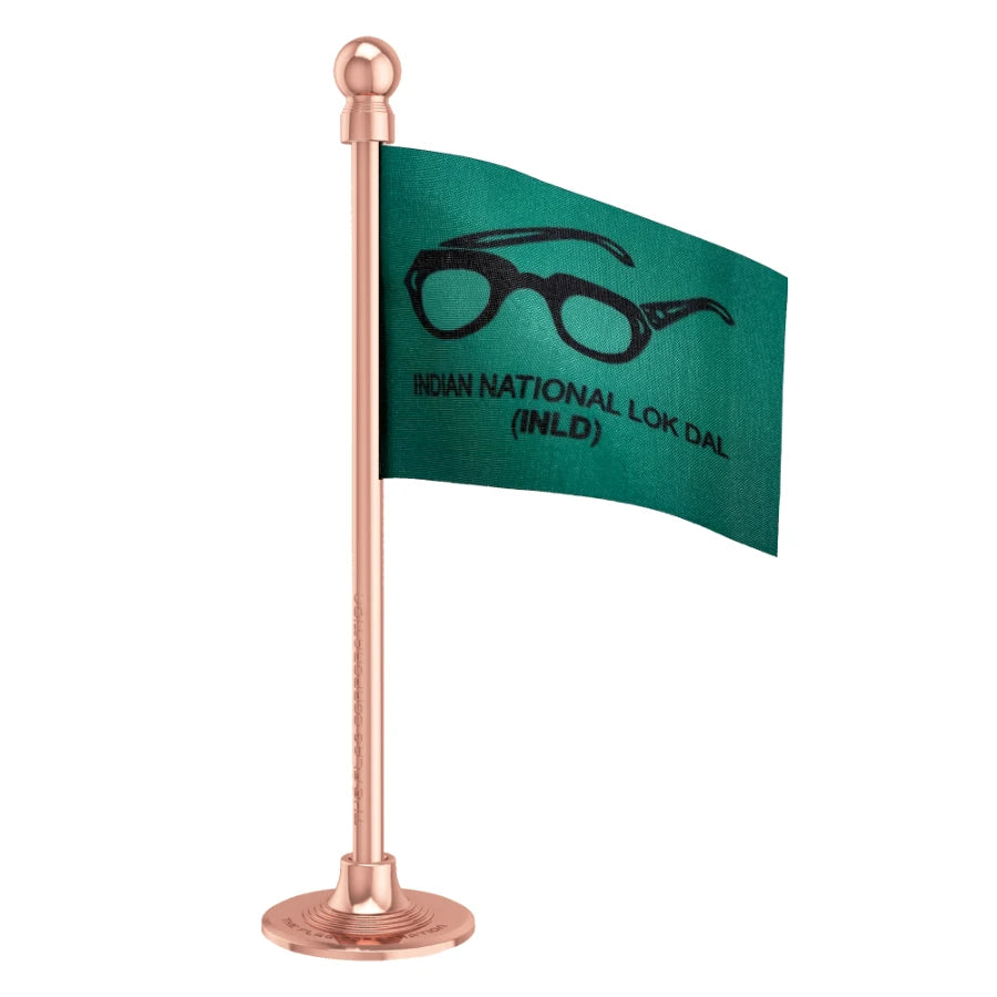 Indian National Lok Dal (INLD) Car Dashboard Flag of 2in x 3in With A Steel or Plastic Base