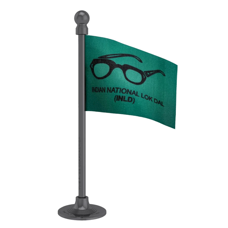 Indian National Lok Dal (INLD) Car Dashboard Flag of 2in x 3in With A Steel or Plastic Base