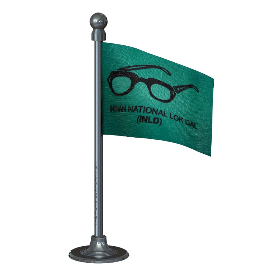 Indian National Lok Dal (INLD) Car Dashboard Flag of 2in x 3in With A Steel or Plastic Base
