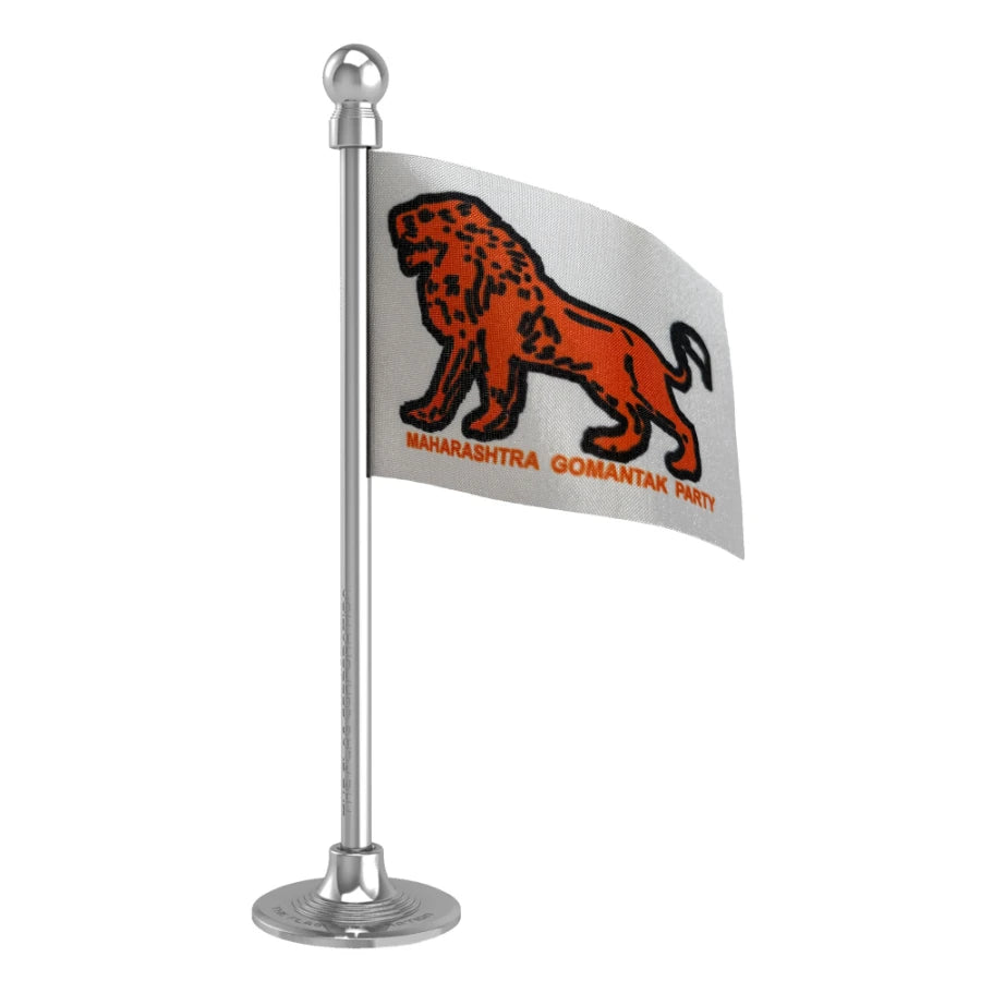 Maharashtrawadi Gomantak Party (MGP) Car Dashboard Flag of 2in x 3in With A Steel or Plastic Base