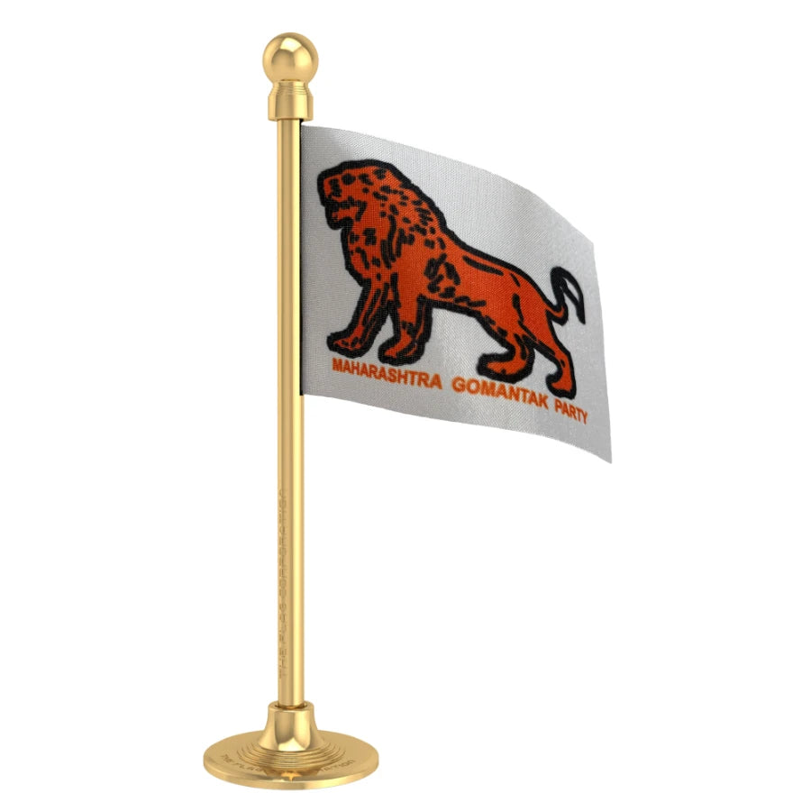 Maharashtrawadi Gomantak Party (MGP) Car Dashboard Flag of 2in x 3in With A Steel or Plastic Base