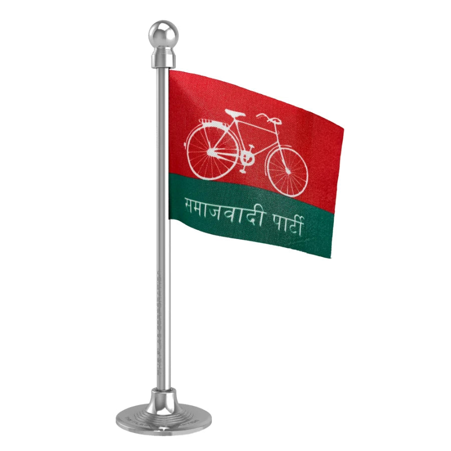 Samajwadi Party SP Car Dashboard Flag of 2in x 3in With A Steel or Plastic Base