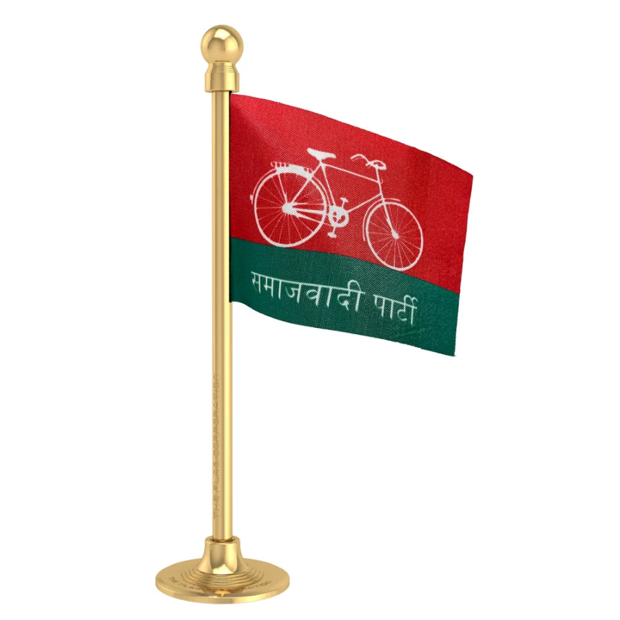 Samajwadi Party SP Car Dashboard Flag of 2in x 3in With A Steel or Plastic Base