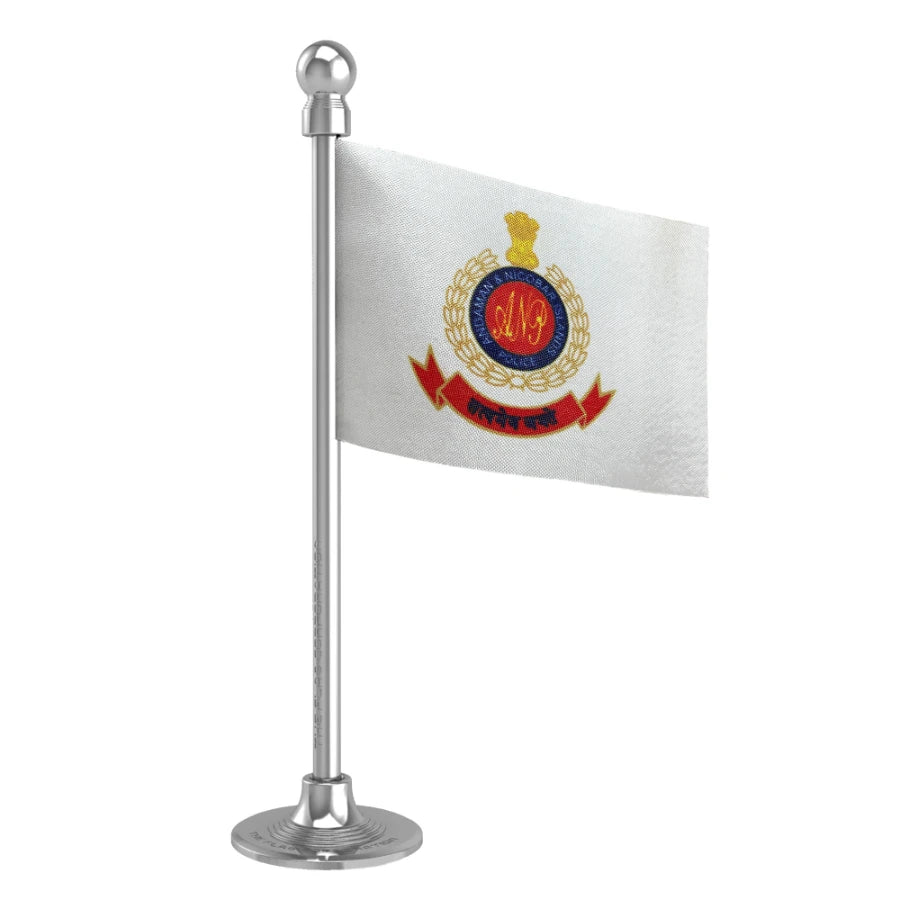 Andoman and Nicobar Islands Police Car Dashboard Flag of 2in x 3in With A Steel or Plastic Base