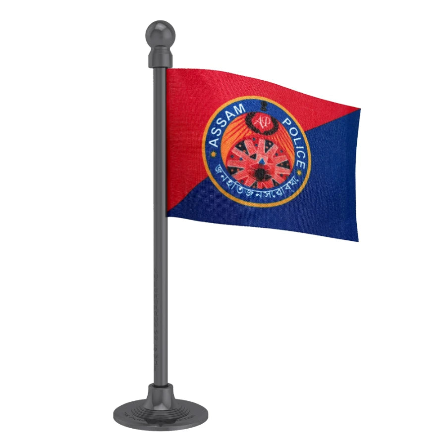 Assam Police Car Dashboard Flag of 2in x 3in With A Steel or Plastic Base