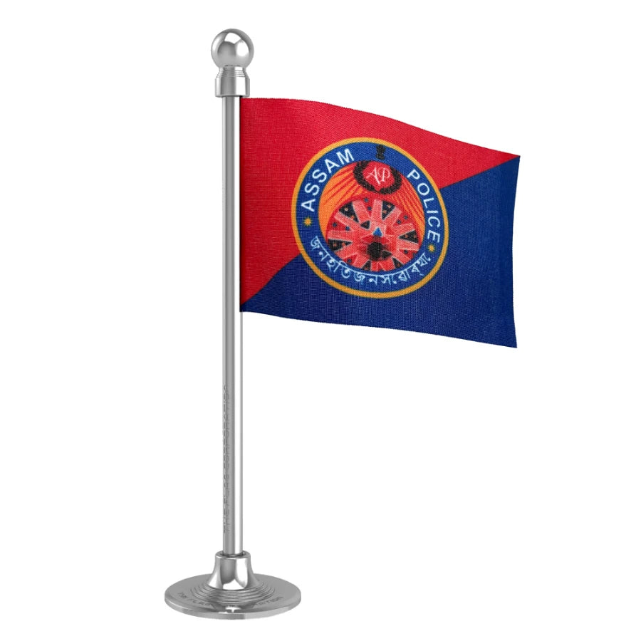 Assam Police Car Dashboard Flag of 2in x 3in With A Steel or Plastic Base