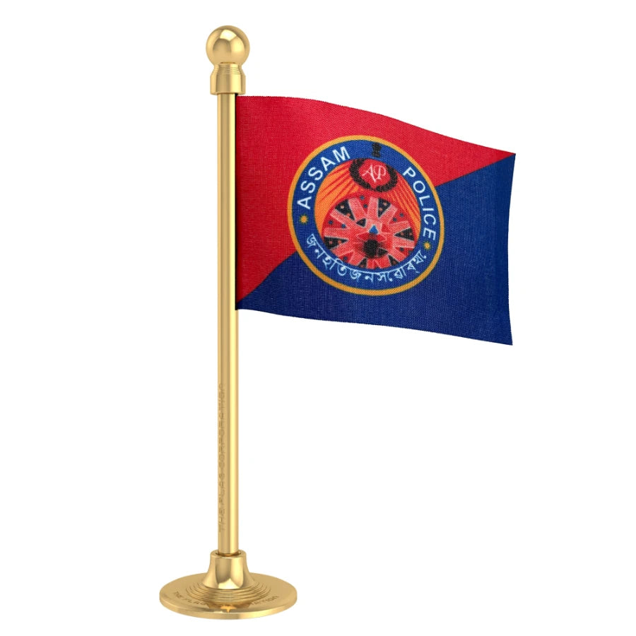 Assam Police Car Dashboard Flag of 2in x 3in With A Steel or Plastic Base