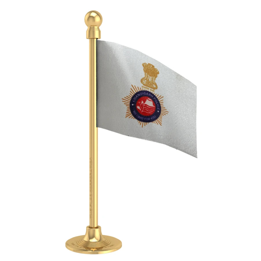 Chandigarh Police Car Dashboard Flag of 2in x 3in With A Steel or Plastic Base
