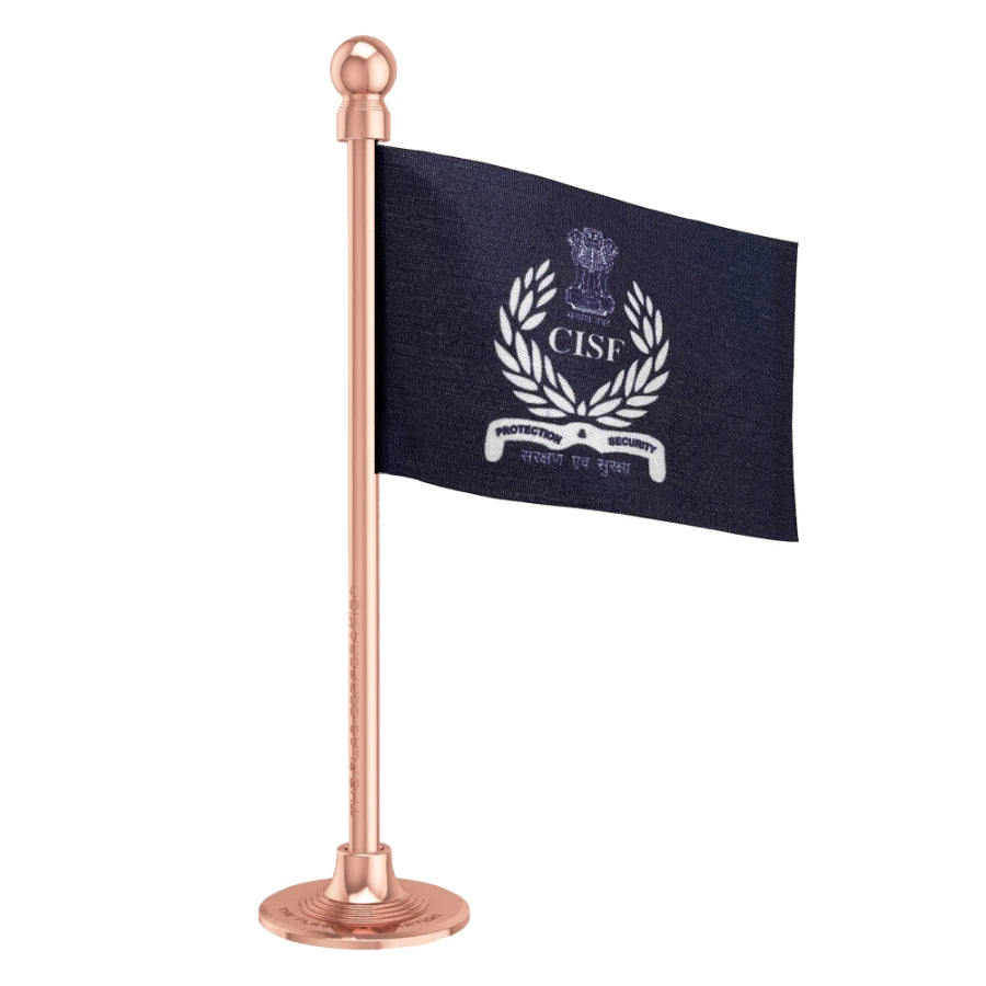 CISF Central Industrial Security Force Police Car Dashboard Flag of 2in x 3in With A Steel or Plastic Base