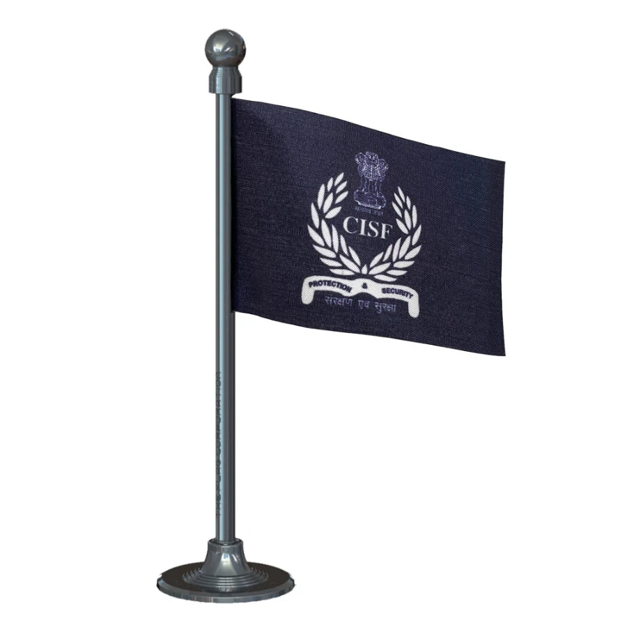 CISF Central Industrial Security Force Police Car Dashboard Flag of 2in x 3in With A Steel or Plastic Base