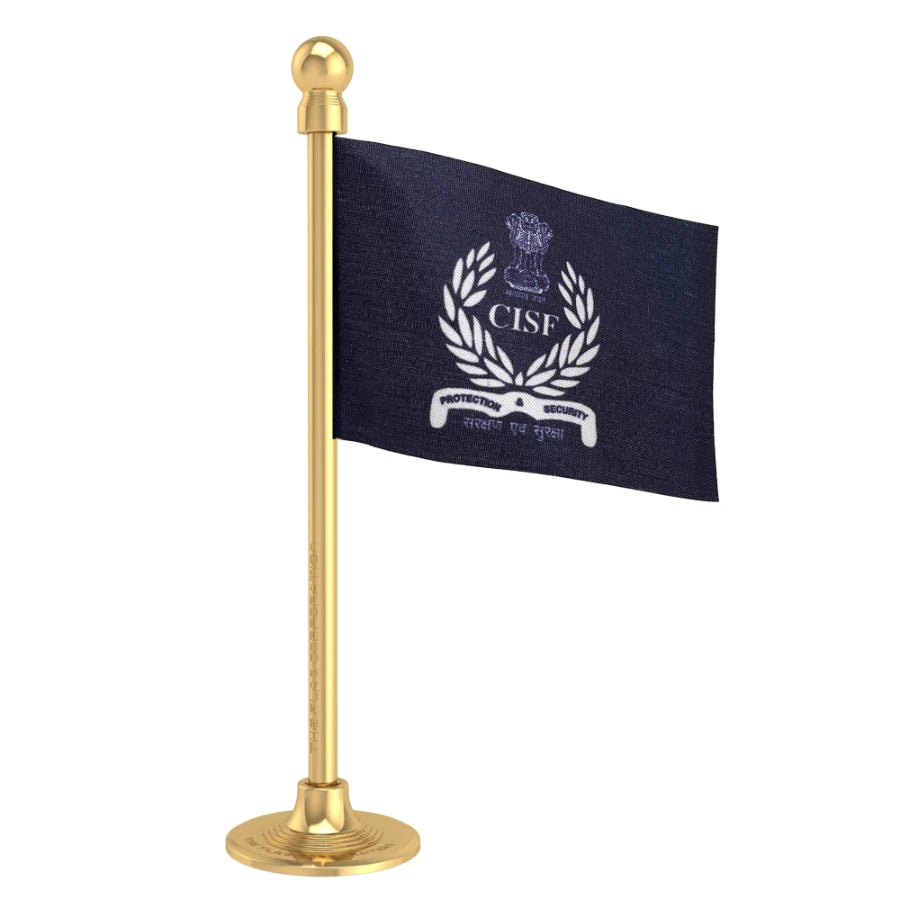 CISF Central Industrial Security Force Police Car Dashboard Flag of 2in x 3in With A Steel or Plastic Base