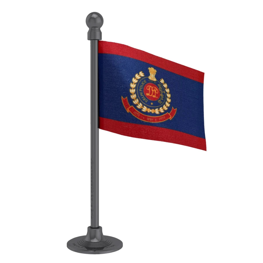 Delhi Police Car Dashboard Flag of 2in x 3in With A Steel or Plastic Base