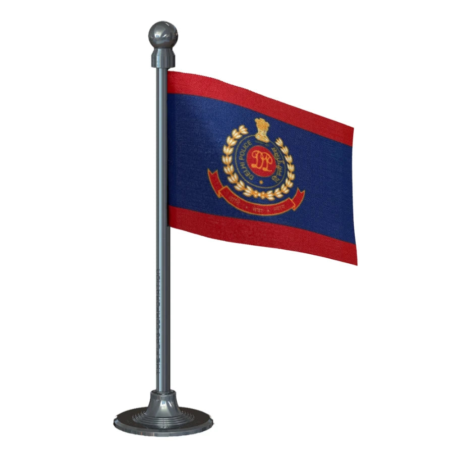Delhi Police Car Dashboard Flag of 2in x 3in With A Steel or Plastic Base