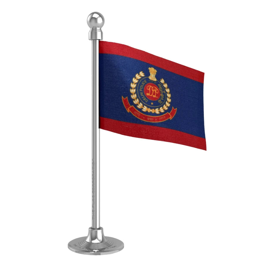 Delhi Police Car Dashboard Flag of 2in x 3in With A Steel or Plastic Base