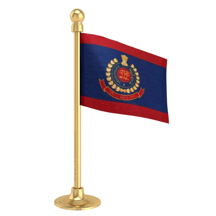 Delhi Police Car Dashboard Flag of 2in x 3in With A Steel or Plastic Base