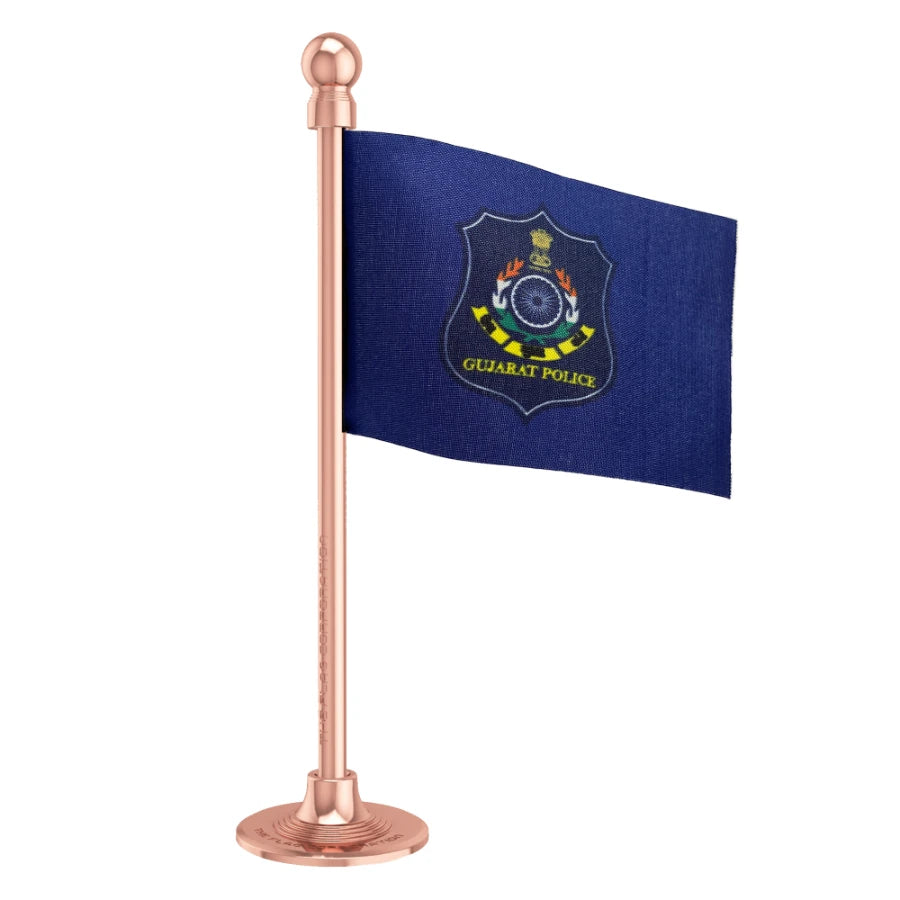 Gujarat Police Car Dashboard Flag of 2in x 3in With A Steel or Plastic Base