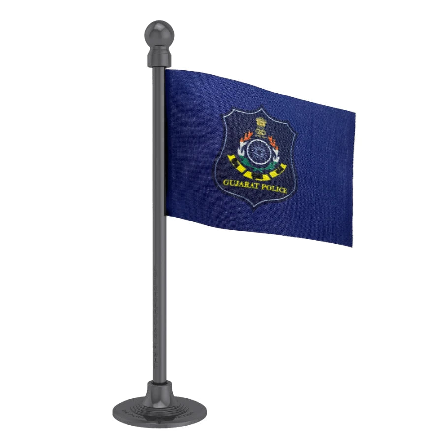 Gujarat Police Car Dashboard Flag of 2in x 3in With A Steel or Plastic Base