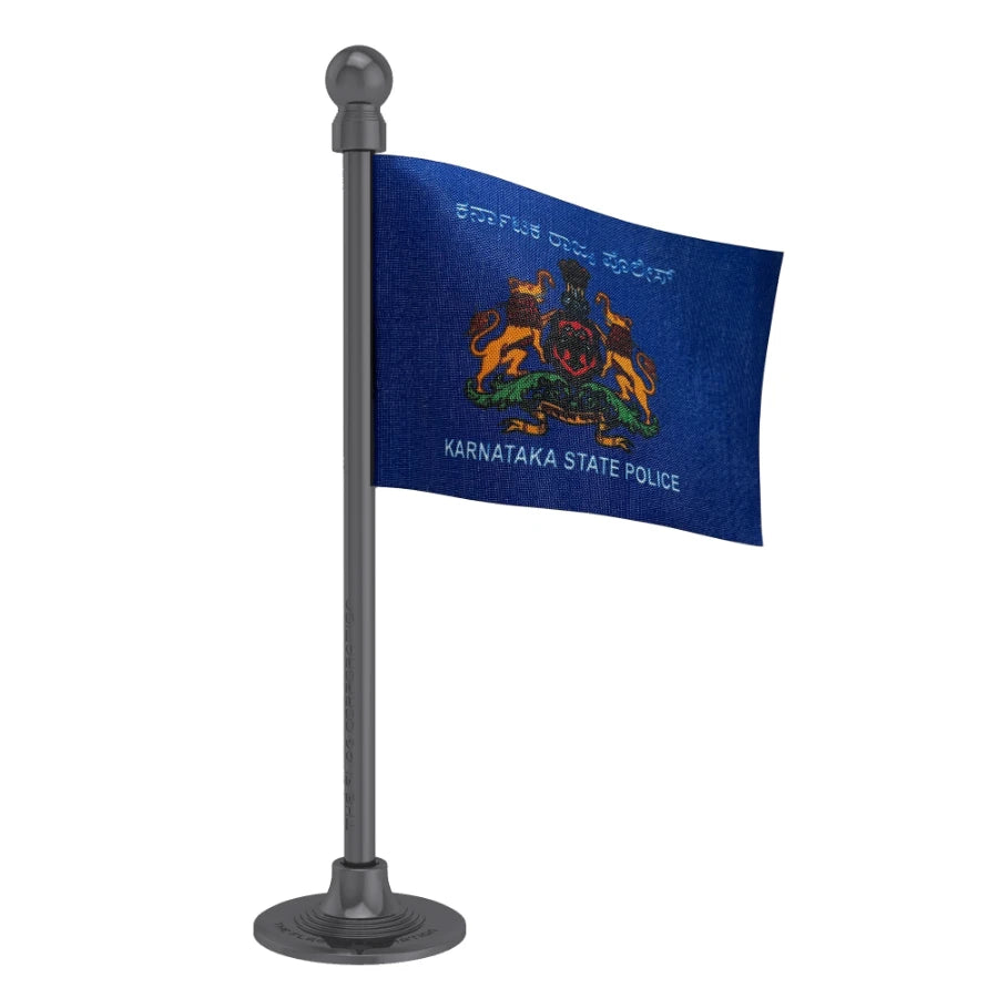 Karnataka Police Car Dashboard Flag of 2in x 3in With A Steel or Plastic Base