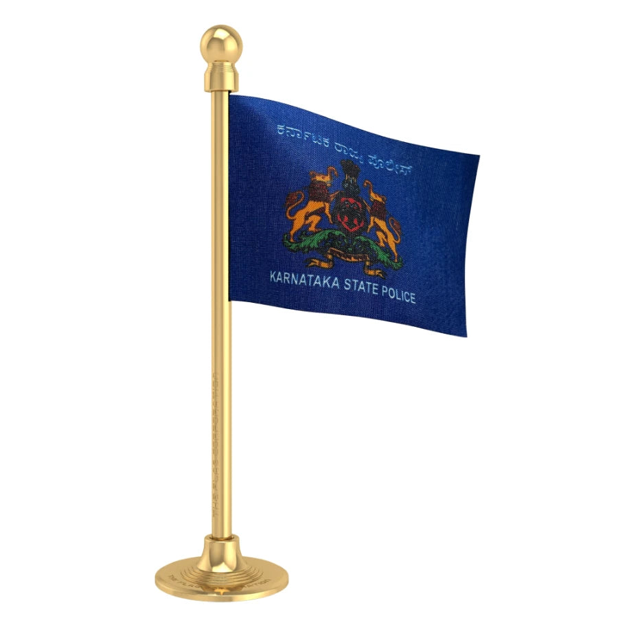 Karnataka Police Car Dashboard Flag of 2in x 3in With A Steel or Plastic Base