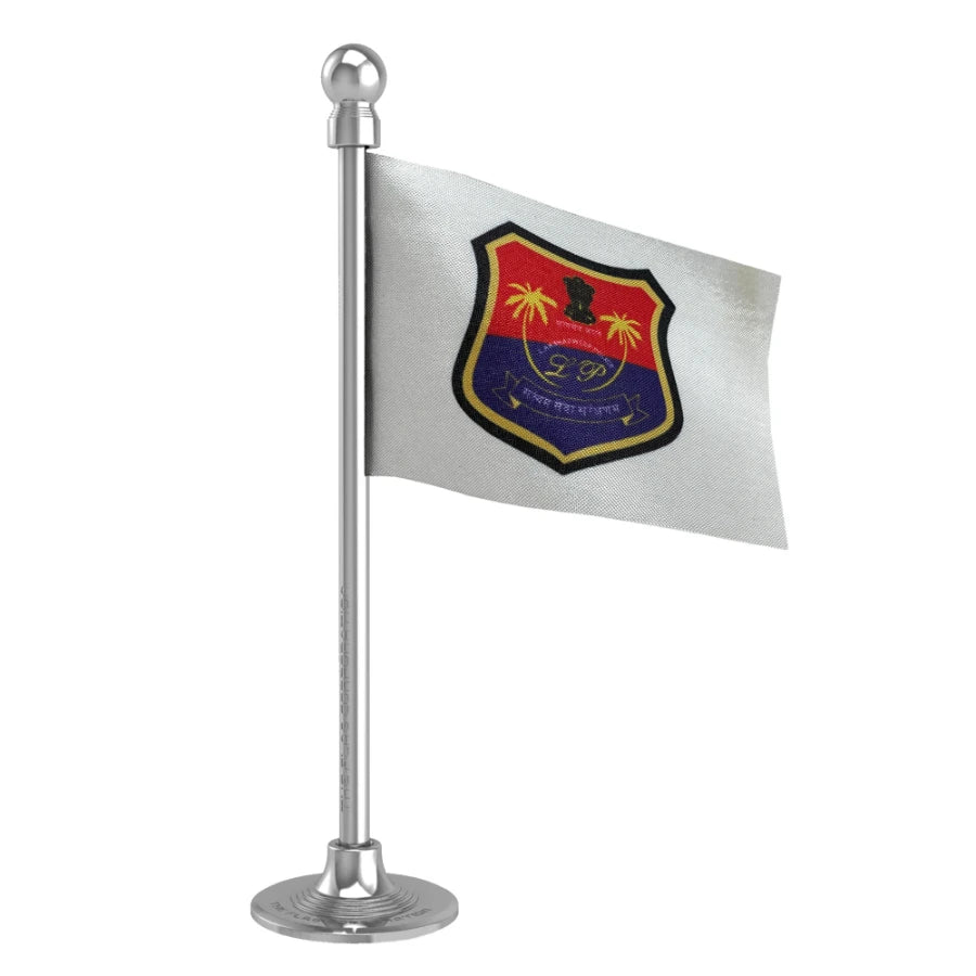 Lakshadweep Police Car Dashboard Flag of 2in x 3in With A Steel or Plastic Base