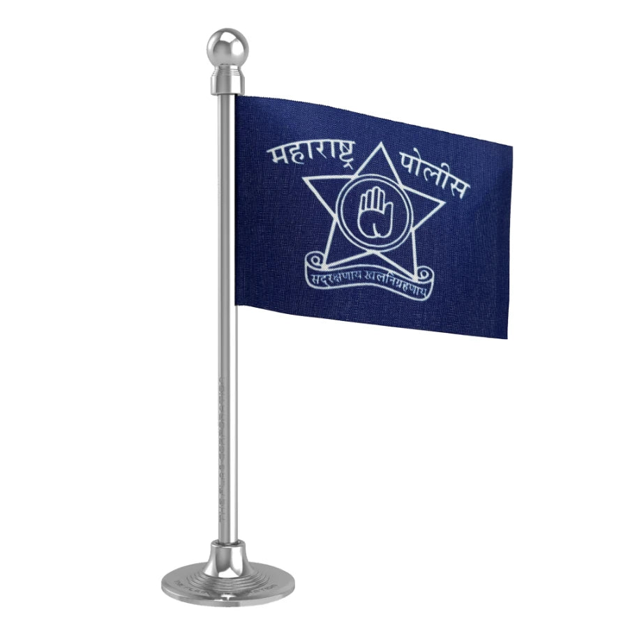 Maharashtra Police Car Dashboard Flag of 2in x 3in With A Steel or Plastic Base