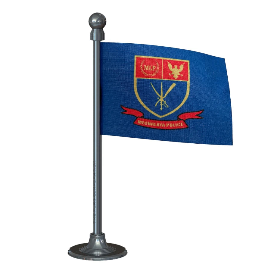 Meghalaya Police Car Dashboard Flag of 2in x 3in With A Steel or Plastic Base