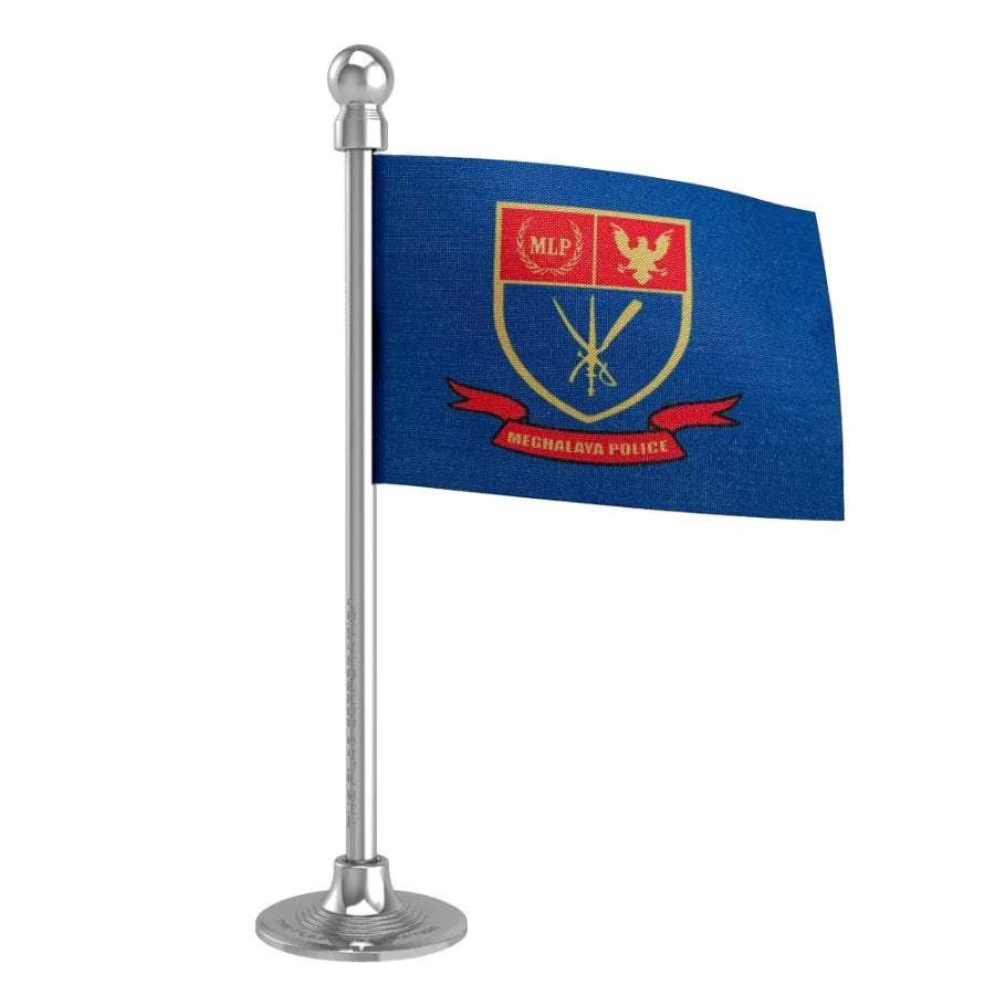Meghalaya Police Car Dashboard Flag of 2in x 3in With A Steel or Plastic Base