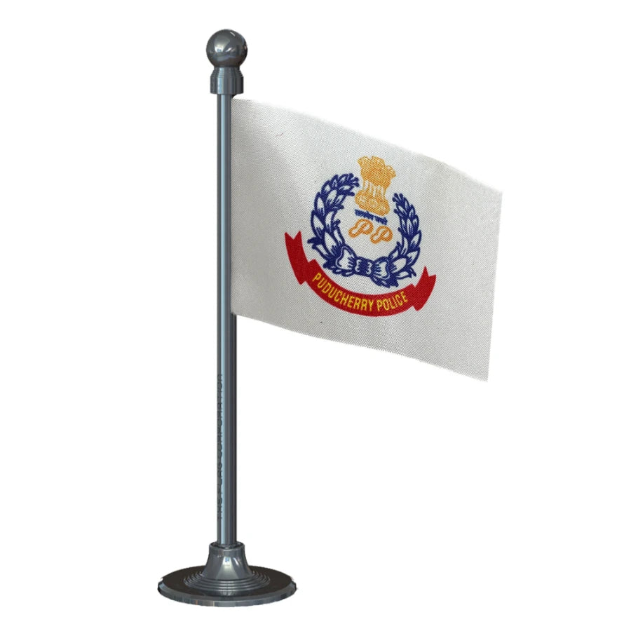 Pondicherry or Puducherry Police Car Dashboard Flag of 2in x 3in With A Steel or Plastic Base