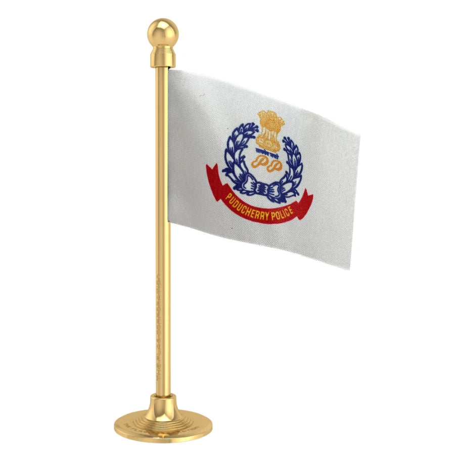 Pondicherry or Puducherry Police Car Dashboard Flag of 2in x 3in With A Steel or Plastic Base