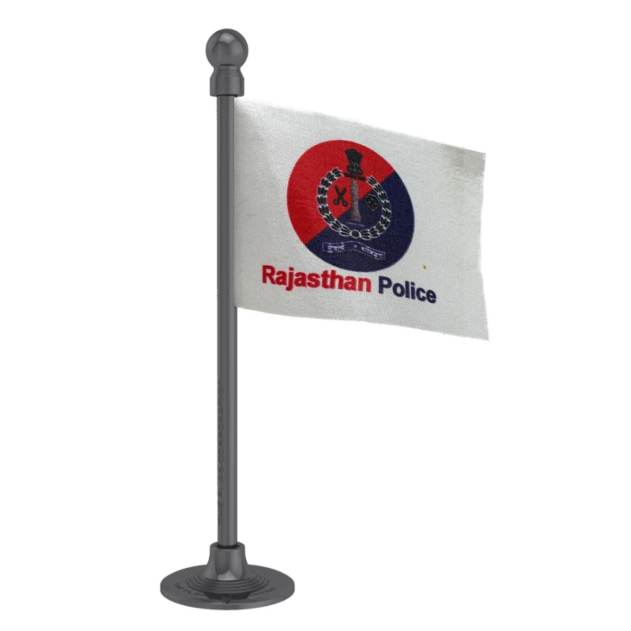 Rajasthan Police Car Dashboard Flag of 2in x 3in With A Steel or Plastic Base