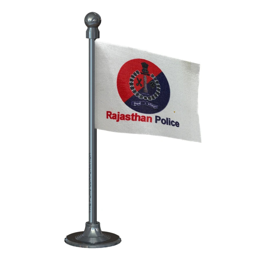 Rajasthan Police Car Dashboard Flag of 2in x 3in With A Steel or Plastic Base
