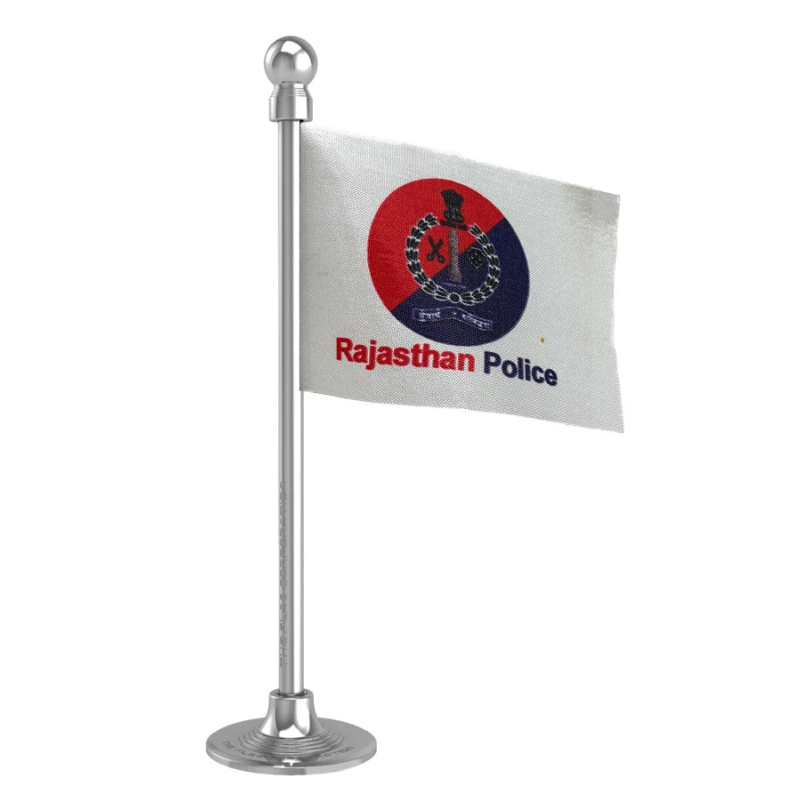 Rajasthan Police Car Dashboard Flag of 2in x 3in With A Steel or Plastic Base