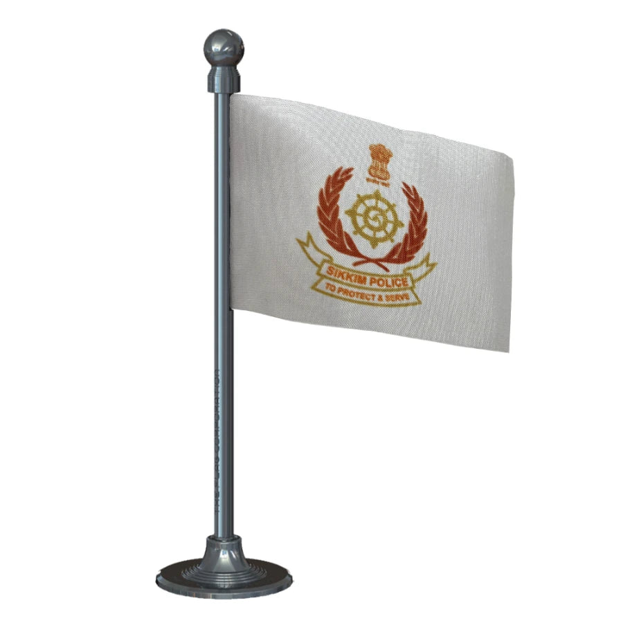 Sikkim Police Car Dashboard Flag of 2in x 3in With A Steel or Plastic Base