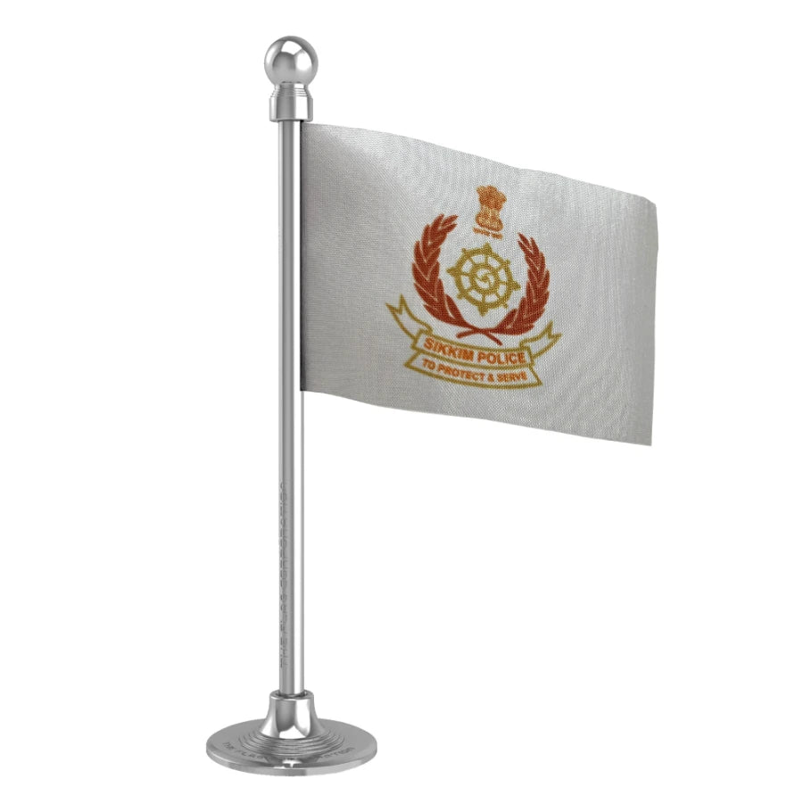 Sikkim Police Car Dashboard Flag of 2in x 3in With A Steel or Plastic Base