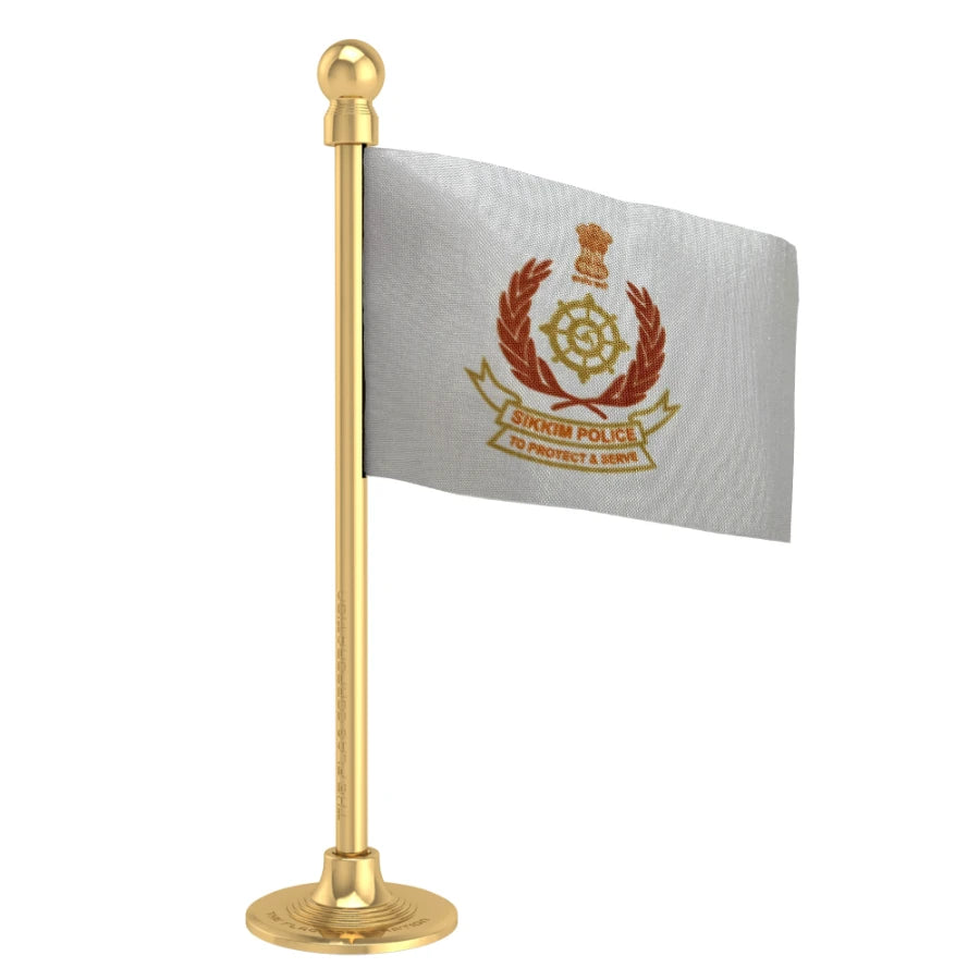 Sikkim Police Car Dashboard Flag of 2in x 3in With A Steel or Plastic Base
