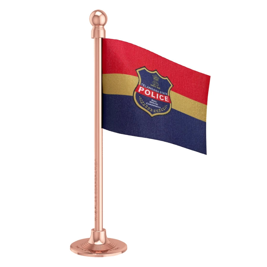 Telangana Police Car Dashboard Flag of 2in x 3in With A Steel or Plastic Base