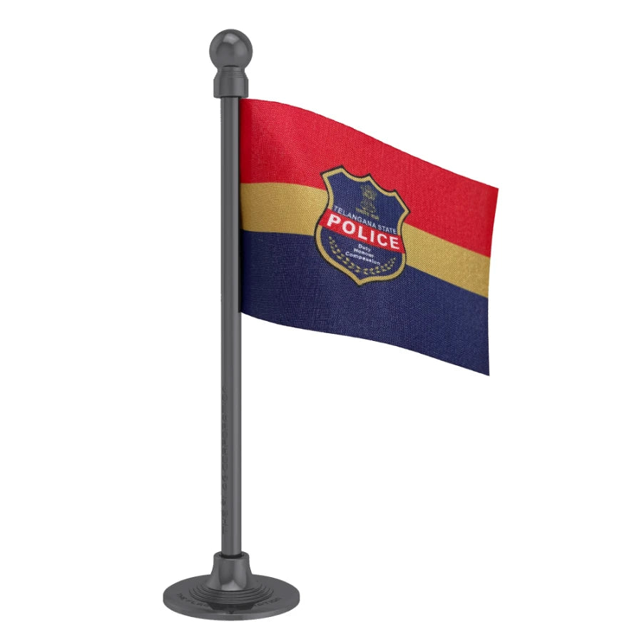 Telangana Police Car Dashboard Flag of 2in x 3in With A Steel or Plastic Base