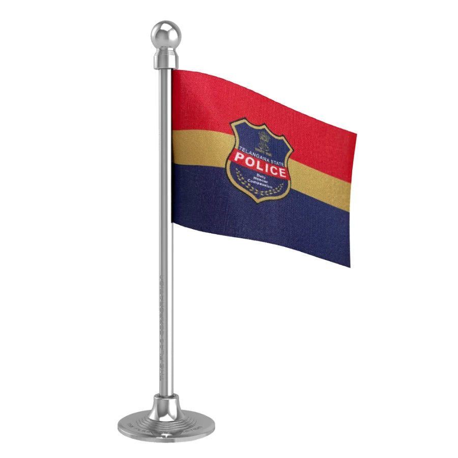 Telangana Police Car Dashboard Flag of 2in x 3in With A Steel or Plastic Base