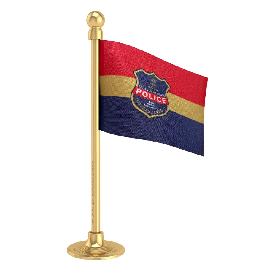Telangana Police Car Dashboard Flag of 2in x 3in With A Steel or Plastic Base