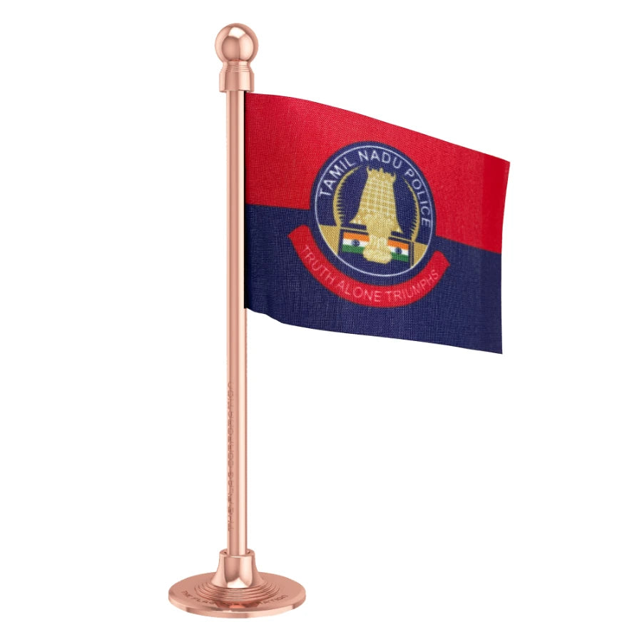 Tamil Nadu Police Car Dashboard Flag of 2in x 3in With A Steel or Plastic Base