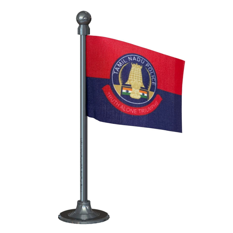 Tamil Nadu Police Car Dashboard Flag of 2in x 3in With A Steel or Plastic Base