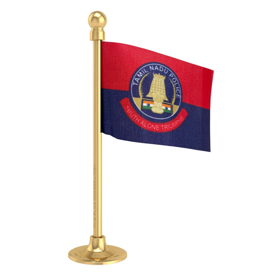 Tamil Nadu Police Car Dashboard Flag of 2in x 3in With A Steel or Plastic Base