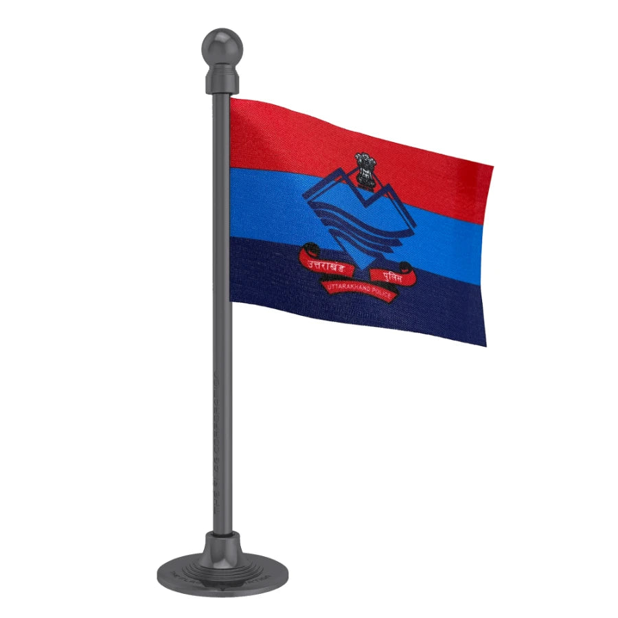 Uttarakhand Police Car Dashboard Flag of 2in x 3in With A Steel or Plastic Base
