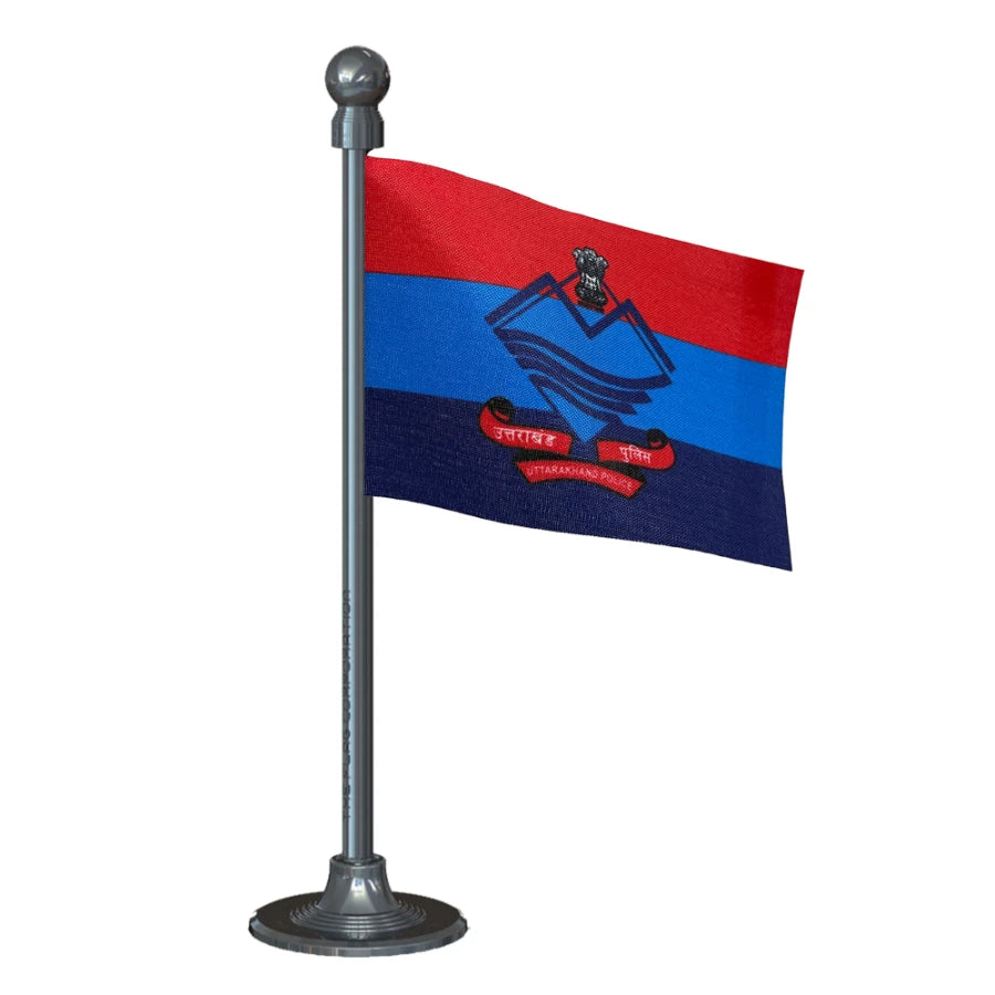 Uttarakhand Police Car Dashboard Flag of 2in x 3in With A Steel or Plastic Base