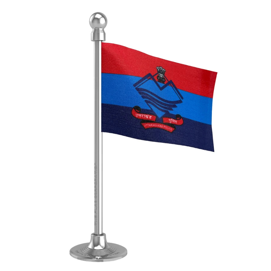Uttarakhand Police Car Dashboard Flag of 2in x 3in With A Steel or Plastic Base