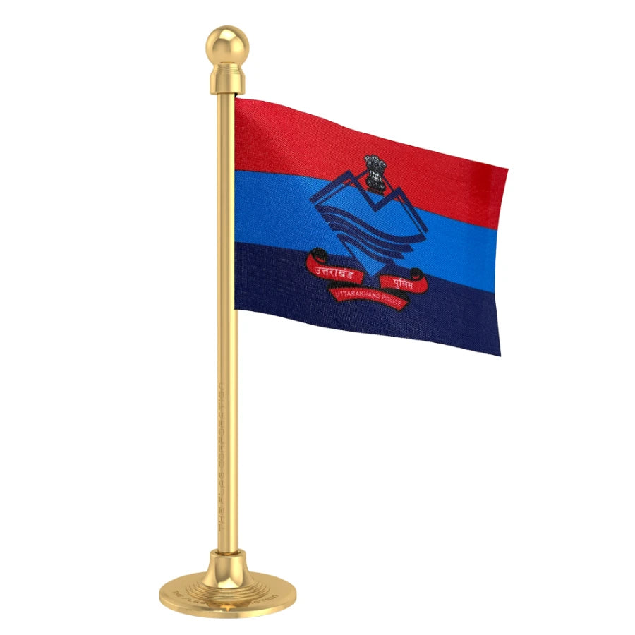 Uttarakhand Police Car Dashboard Flag of 2in x 3in With A Steel or Plastic Base