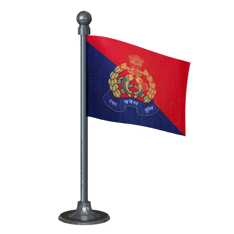 Uttar Pradesh Police Car Dashboard Flag of 2in x 3in With A Steel or Plastic Base