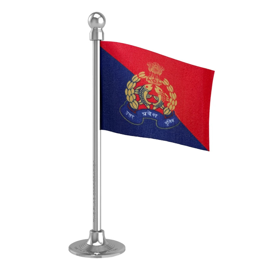Uttar Pradesh Police Car Dashboard Flag of 2in x 3in With A Steel or Plastic Base